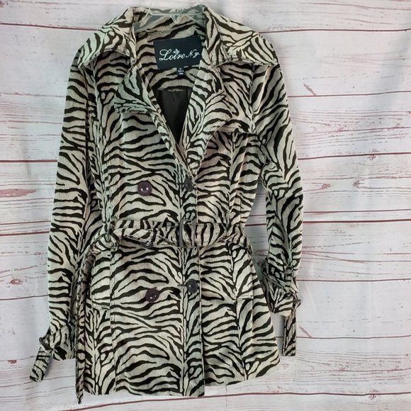Loire NY Animal Zebra Print Furry Soft Trench Style Coat Jacket Belted  Medium - Picture 1 of 9